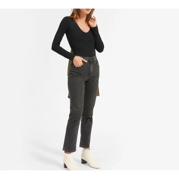 NEW Everlane Black V-Neck Long Sleeve Bodysuit Supima Cotton Small XS 00/0 Black - Picture 2 of 11